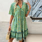 🔥Köp 2 få 10% rabatt👗Women's Flower Print V Neck Kort ärm miniklänning