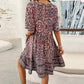 🔥Köp 2 få 10% rabatt👗Women's Flower Print V Neck Kort ärm miniklänning