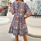 🔥Köp 2 få 10% rabatt👗Women's Flower Print V Neck Kort ärm miniklänning