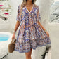 🔥Köp 2 få 10% rabatt👗Women's Flower Print V Neck Kort ärm miniklänning