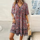 🔥Köp 2 få 10% rabatt👗Women's Flower Print V Neck Kort ärm miniklänning